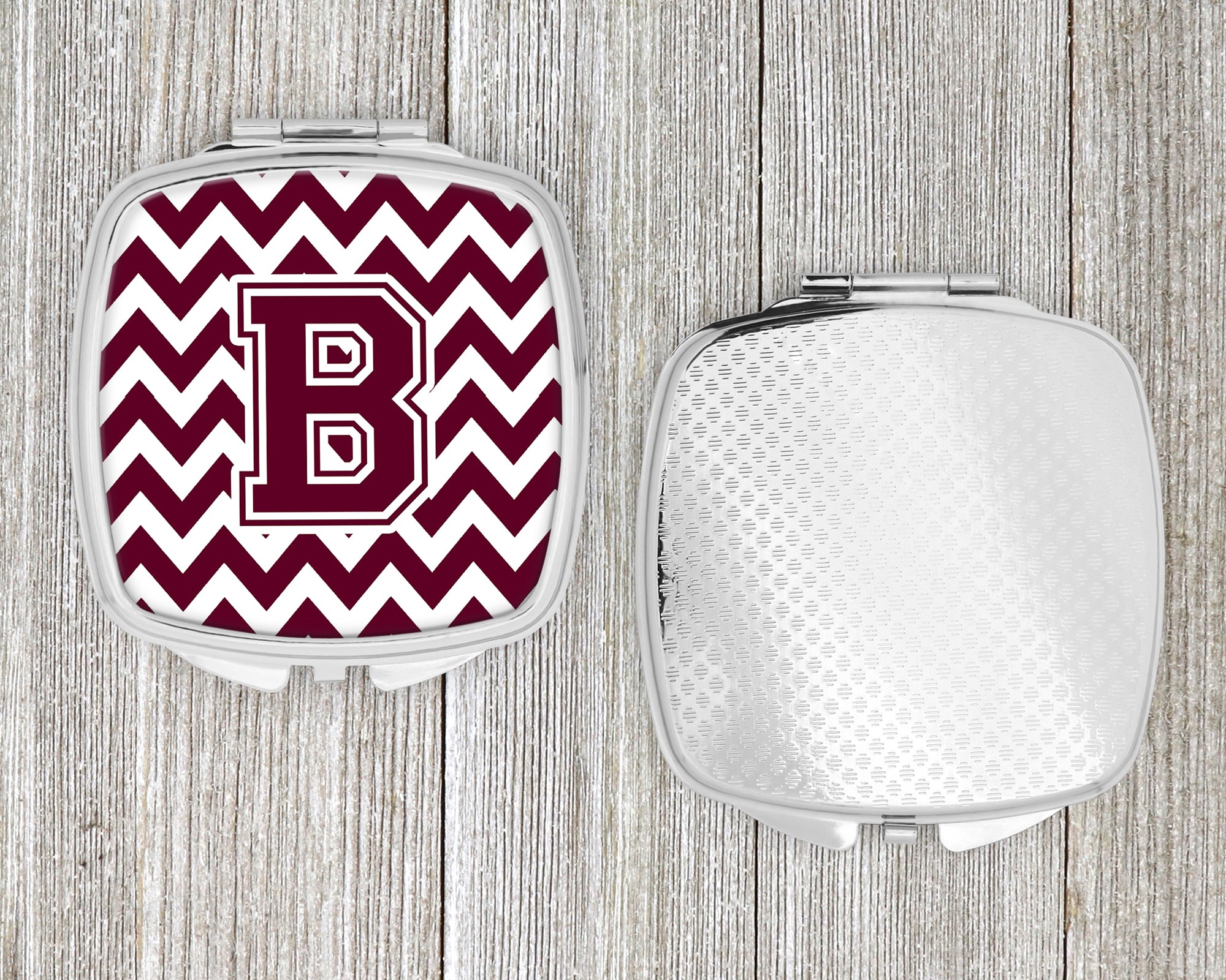 Letter B Chevron Maroon and White  Compact Mirror CJ1051-BSCM  the-store.com.