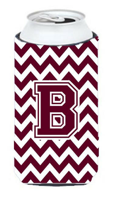 Letter B Chevron Maroon and White  Tall Boy Beverage Insulator Hugger CJ1051-BTBC by Caroline's Treasures