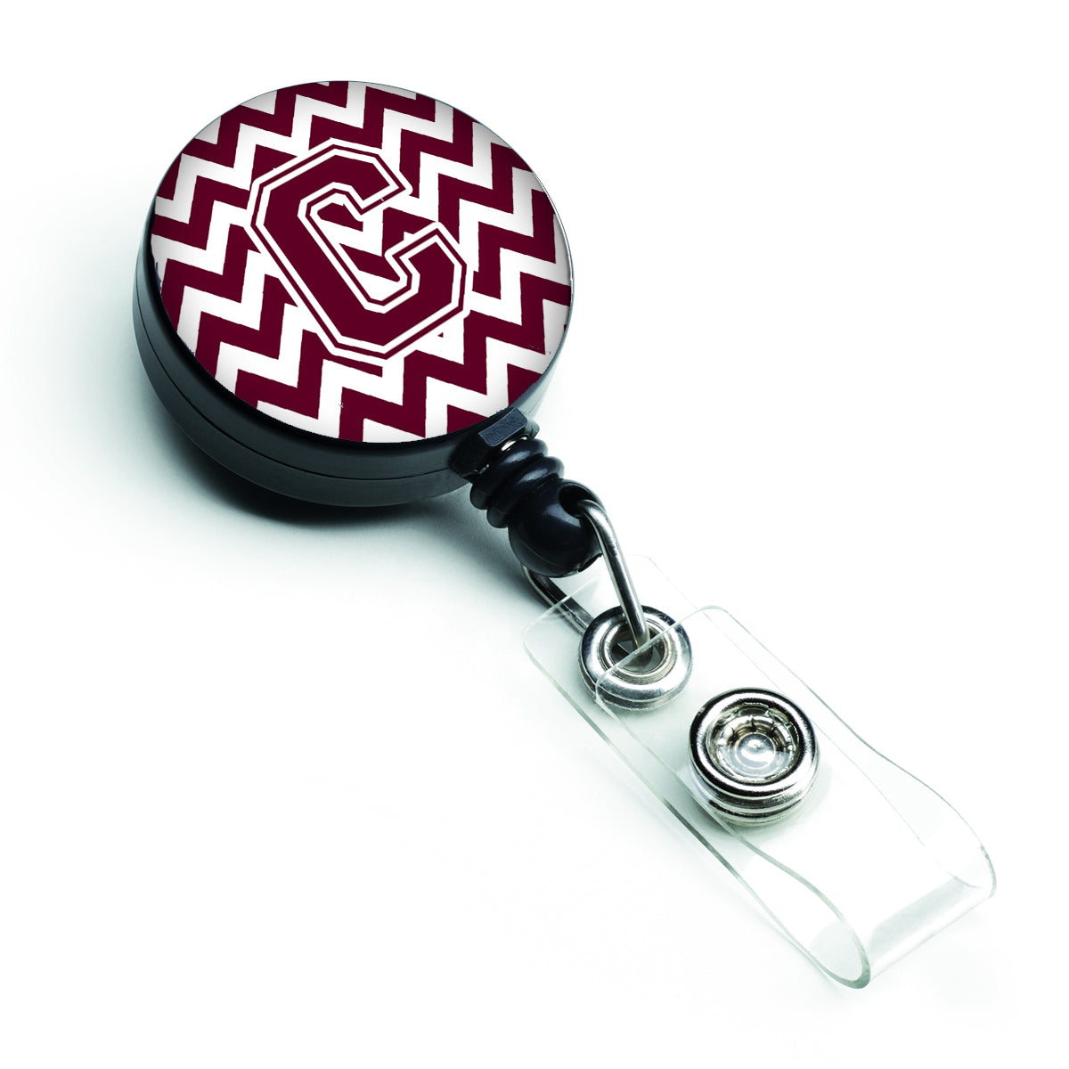 Letter C Chevron Maroon and White  Retractable Badge Reel CJ1051-CBR.