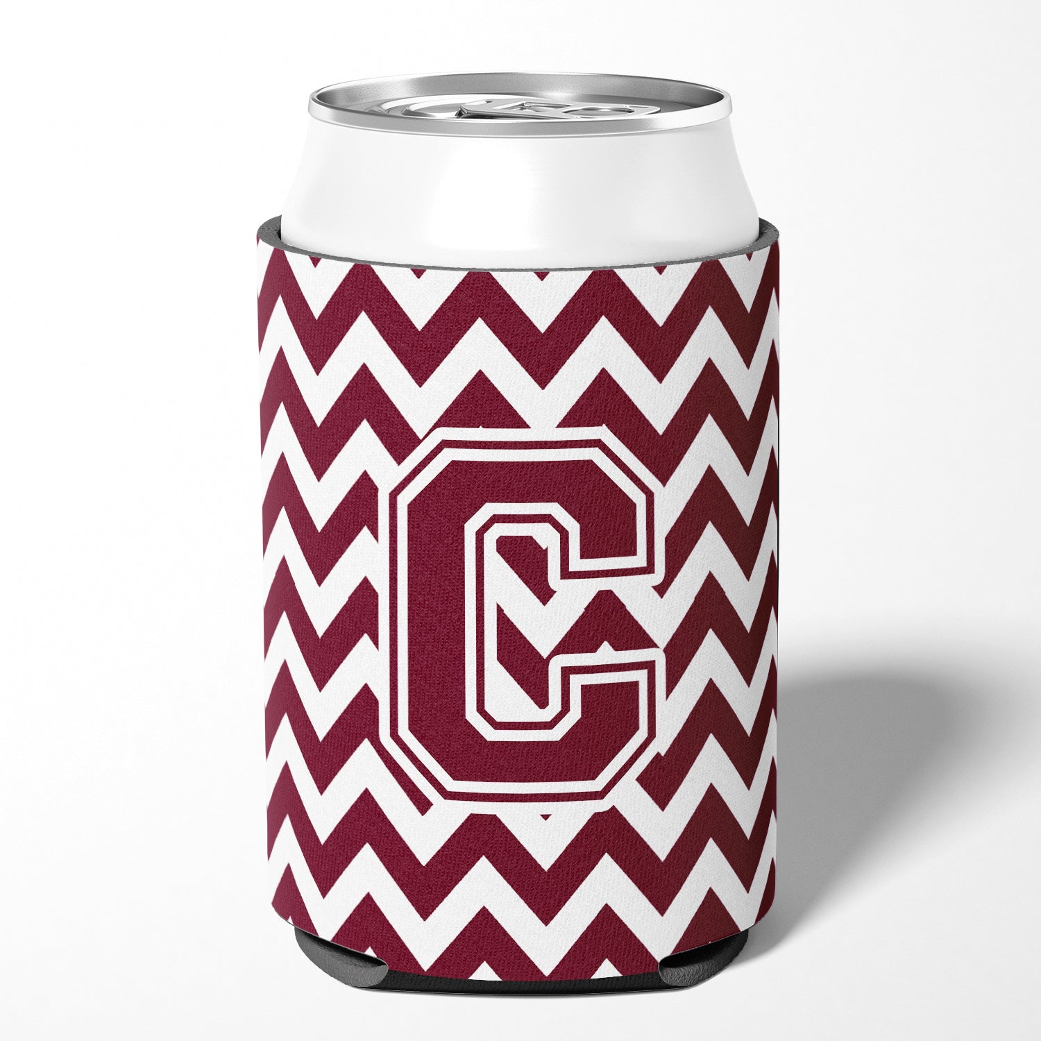 Letter C Chevron Maroon and White  Can or Bottle Hugger CJ1051-CCC.