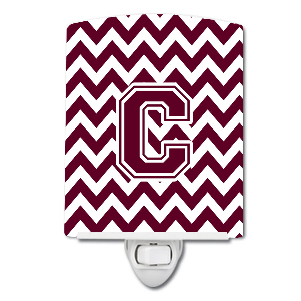 Letter C Chevron Maroon and White  Ceramic Night Light CJ1051-CCNL - the-store.com