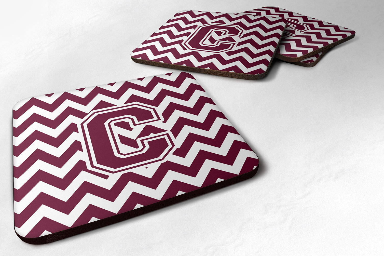 Letter C Chevron Maroon and White  Foam Coaster Set of 4 CJ1051-CFC - the-store.com