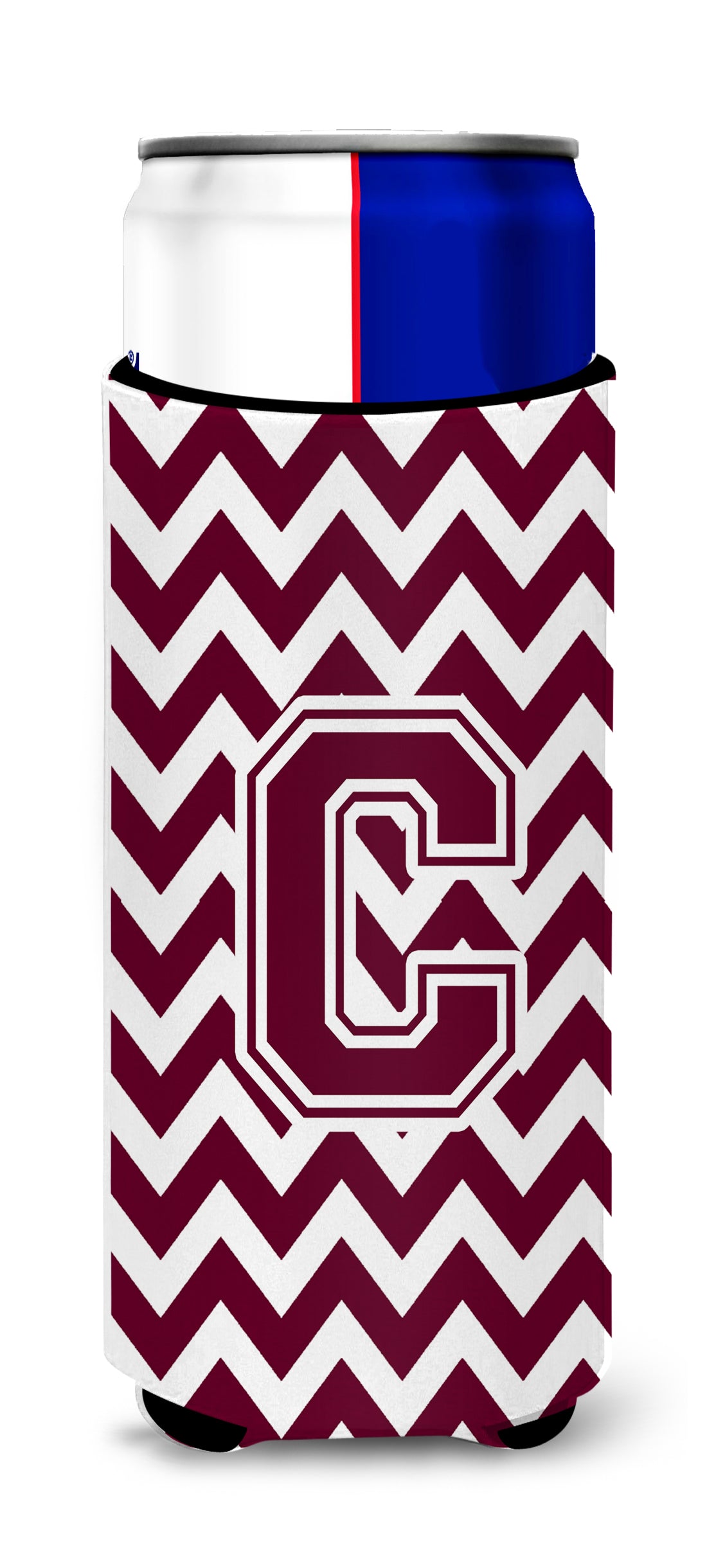 Letter C Chevron Maroon and White  Ultra Beverage Insulators for slim cans CJ1051-CMUK.