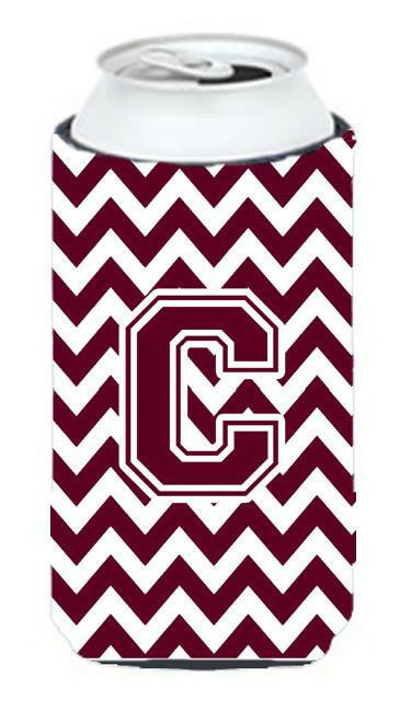 Letter C Chevron Maroon and White  Tall Boy Beverage Insulator Hugger CJ1051-CTBC by Caroline's Treasures