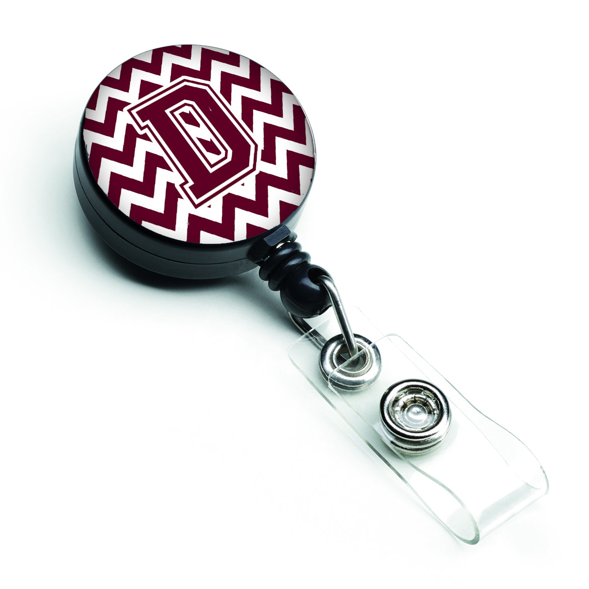 Letter D Chevron Maroon and White  Retractable Badge Reel CJ1051-DBR.