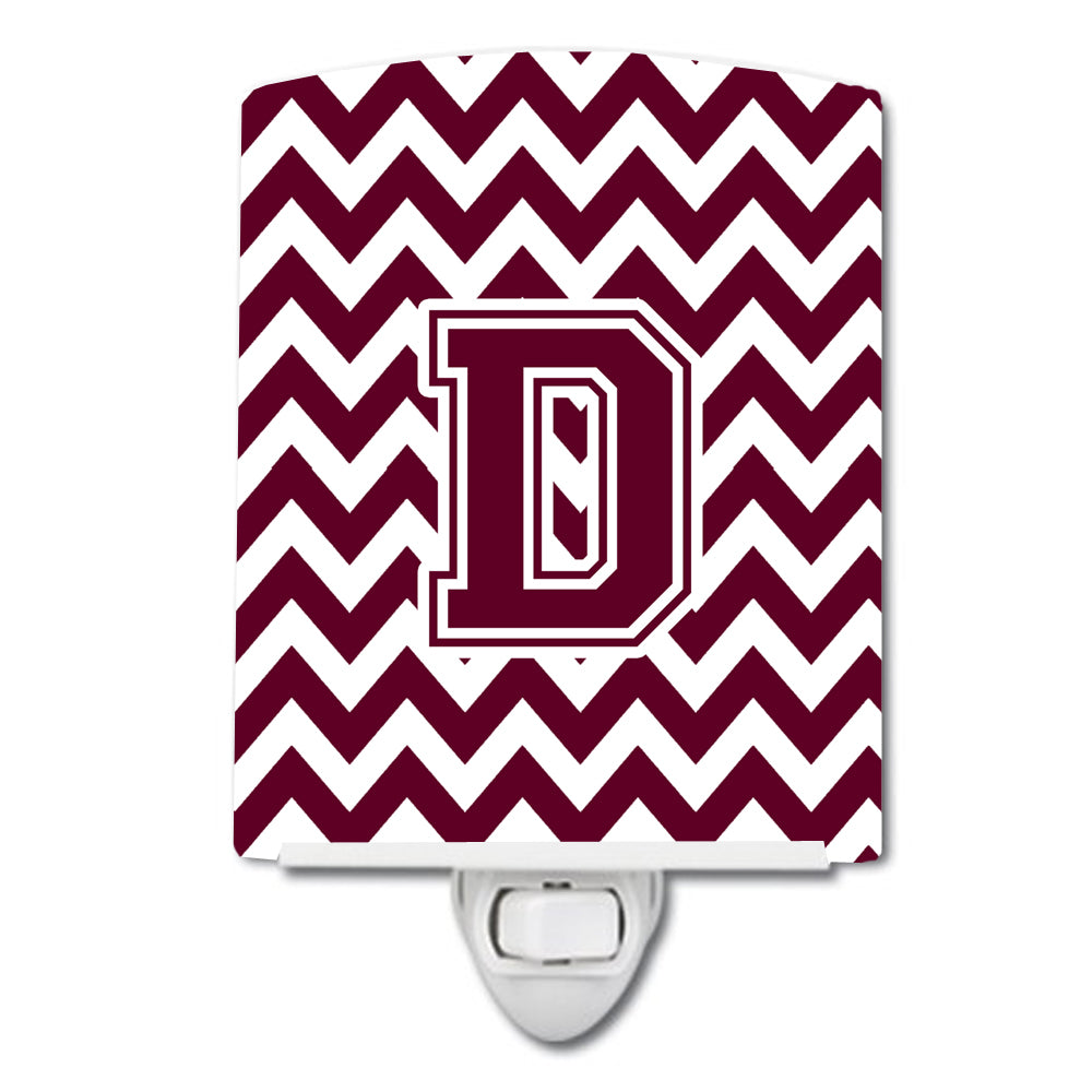 Letter D Chevron Maroon and White  Ceramic Night Light CJ1051-DCNL - the-store.com