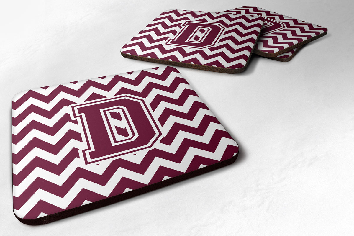 Letter D Chevron Maroon and White  Foam Coaster Set of 4 CJ1051-DFC - the-store.com