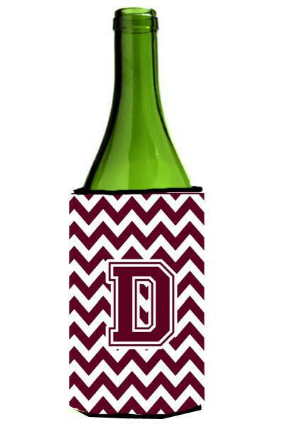 Letter D Chevron Maroon and White  Wine Bottle Beverage Insulator Hugger CJ1051-DLITERK by Caroline's Treasures