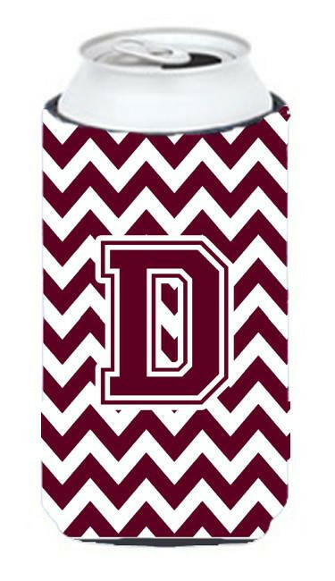 Letter D Chevron Maroon and White  Tall Boy Beverage Insulator Hugger CJ1051-DTBC by Caroline's Treasures