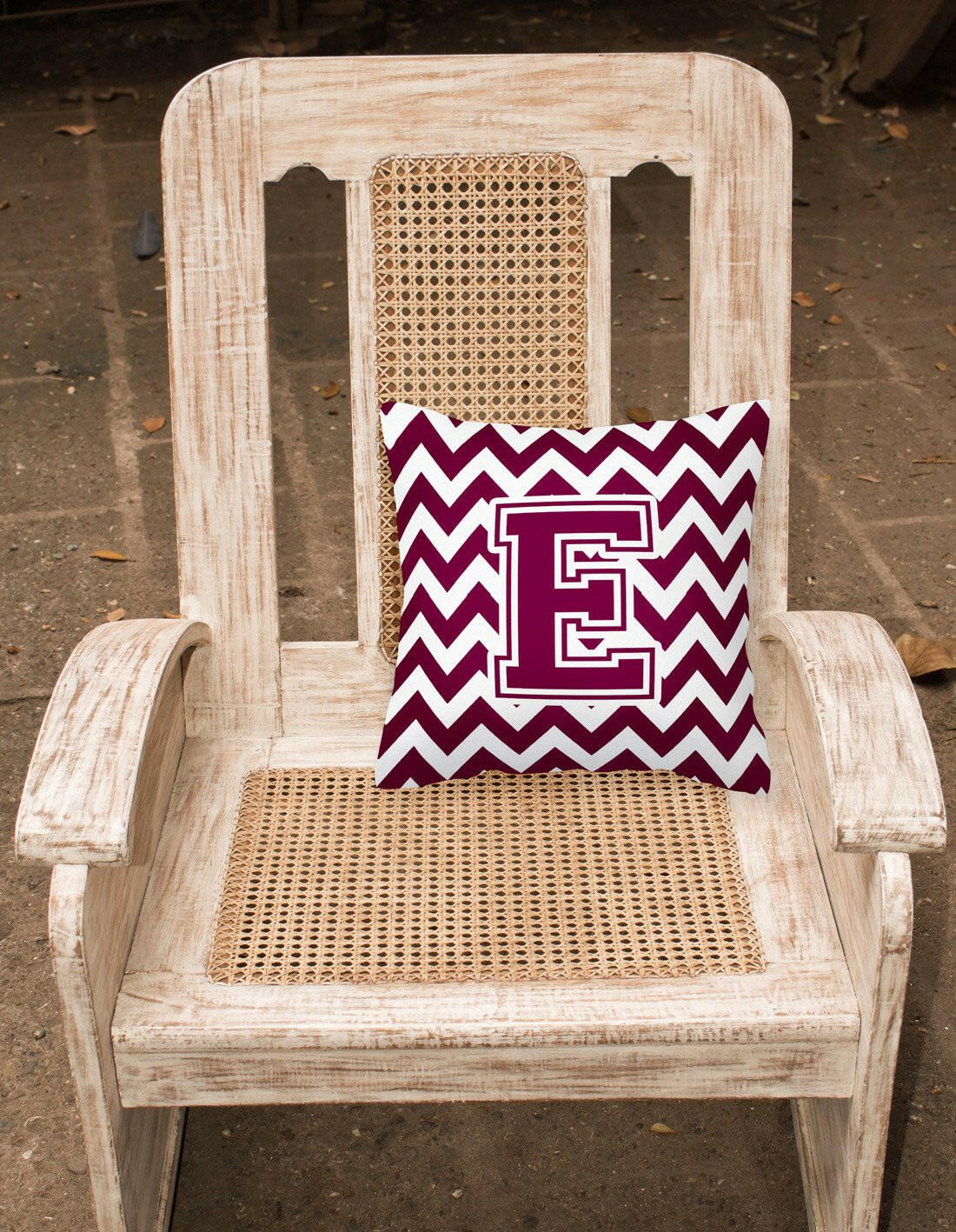 Letter E Chevron Maroon and White  Fabric Decorative Pillow CJ1051-EPW1414 by Caroline's Treasures