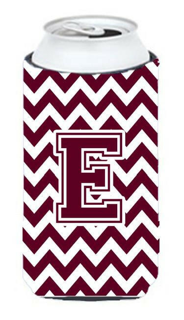 Letter E Chevron Maroon and White  Tall Boy Beverage Insulator Hugger CJ1051-ETBC by Caroline's Treasures