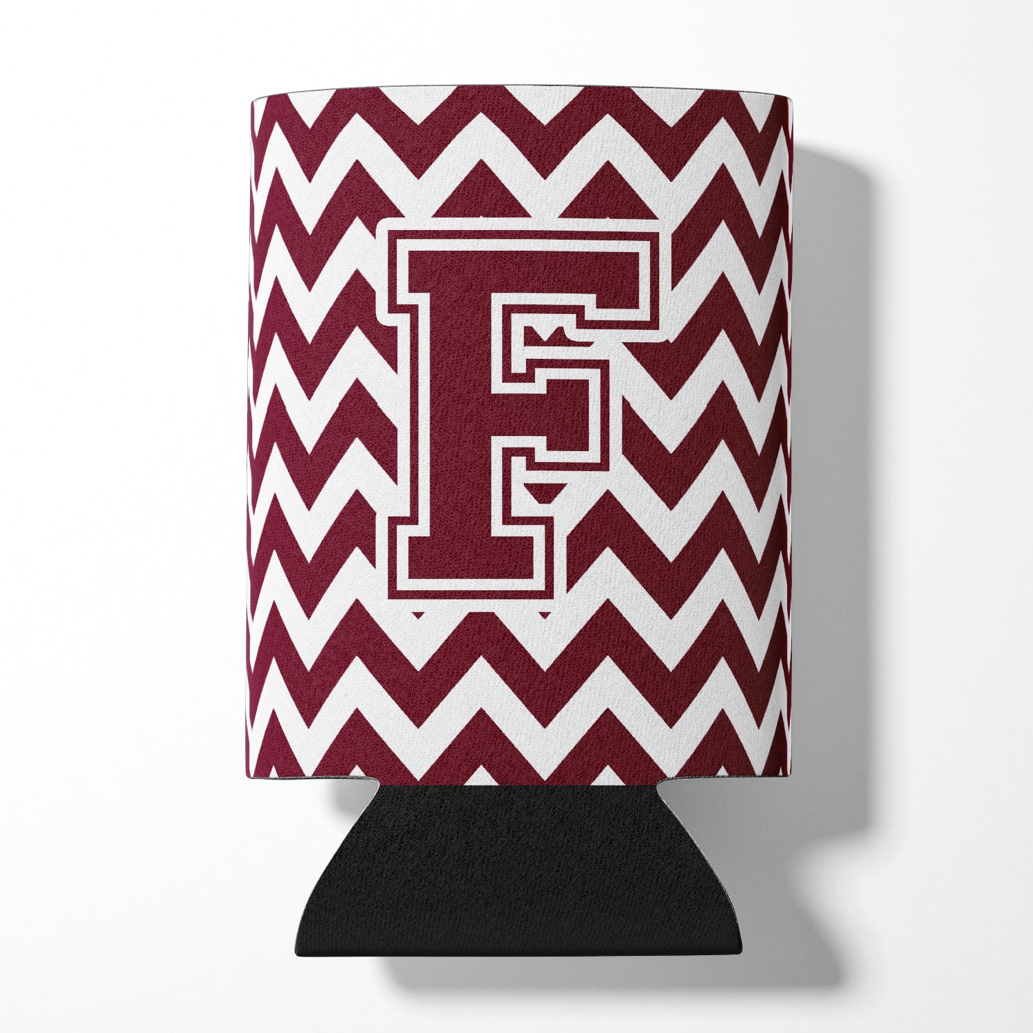 Letter F Chevron Maroon and White  Can or Bottle Hugger CJ1051-FCC.