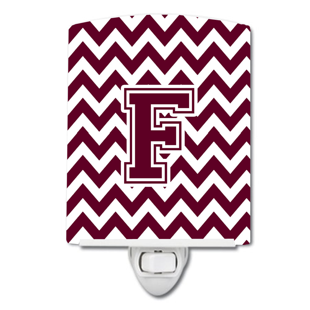 Letter F Chevron Maroon and White  Ceramic Night Light CJ1051-FCNL - the-store.com