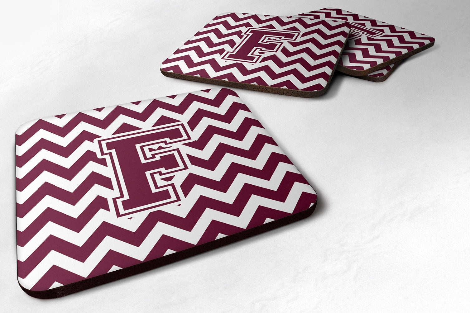 Letter F Chevron Maroon and White  Foam Coaster Set of 4 CJ1051-FFC - the-store.com