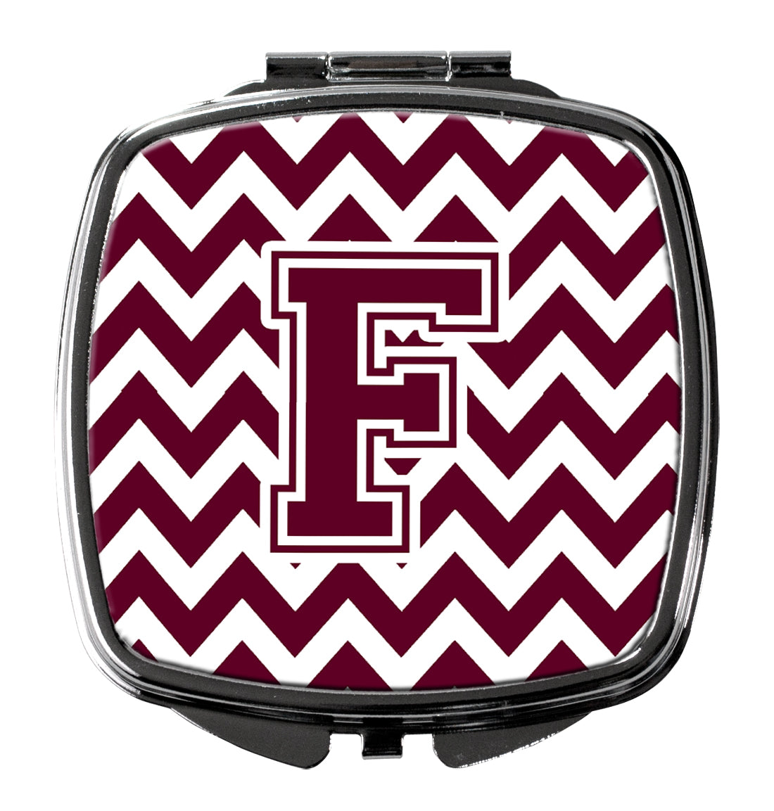 Letter F Chevron Maroon and White  Compact Mirror CJ1051-FSCM  the-store.com.