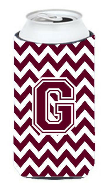 Letter G Chevron Maroon and White  Tall Boy Beverage Insulator Hugger CJ1051-GTBC by Caroline&#39;s Treasures