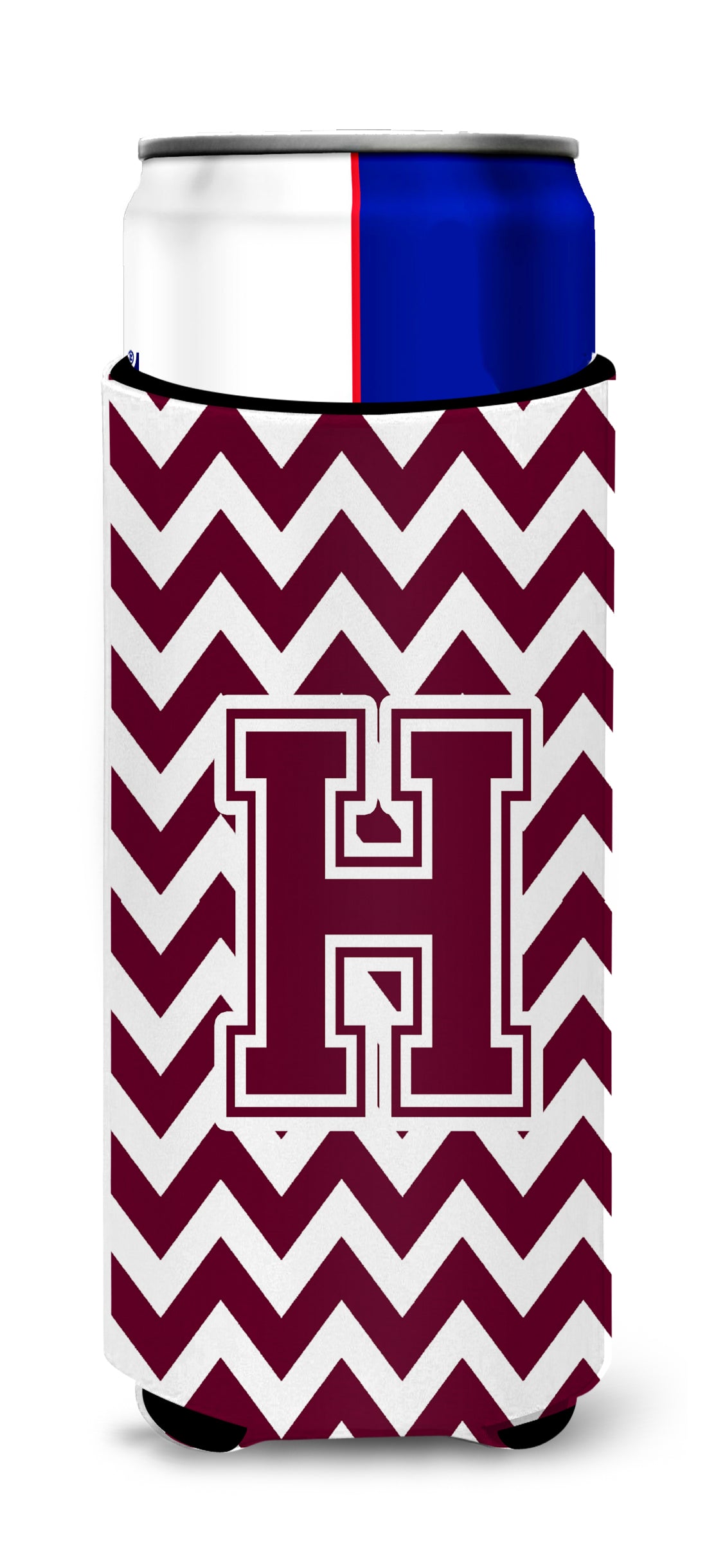 Letter H Chevron Maroon and White  Ultra Beverage Insulators for slim cans CJ1051-HMUK.