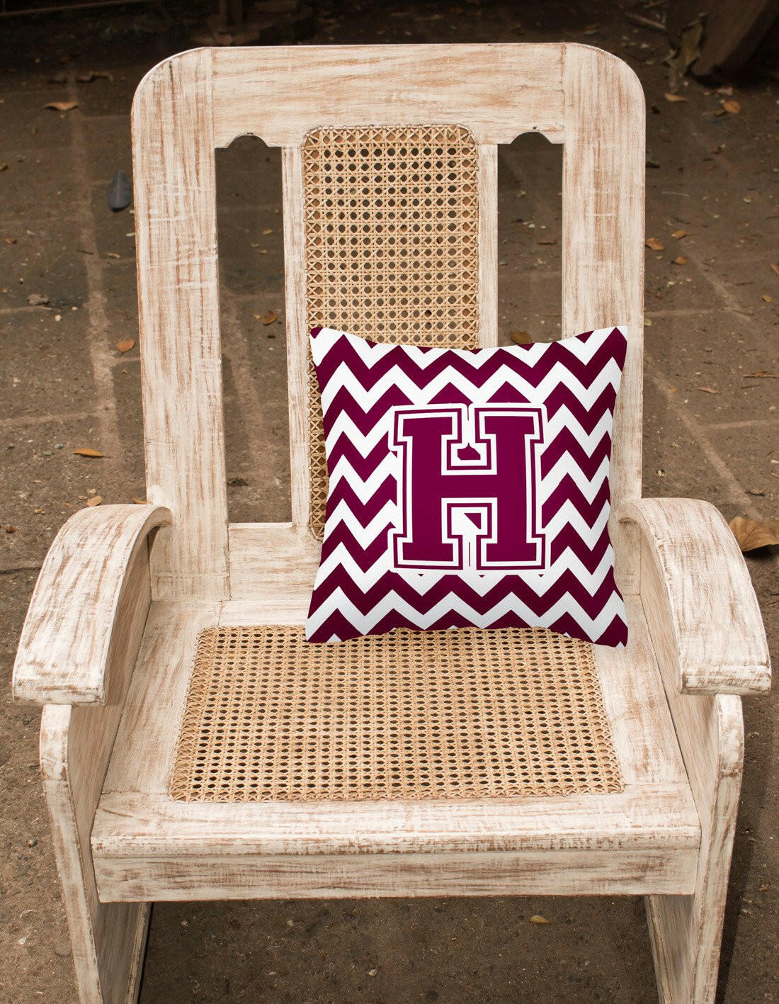 Letter H Chevron Maroon and White  Fabric Decorative Pillow CJ1051-HPW1414 by Caroline's Treasures