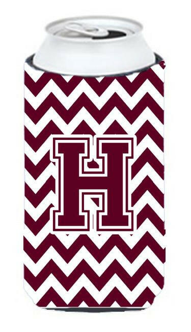 Letter H Chevron Maroon and White  Tall Boy Beverage Insulator Hugger CJ1051-HTBC by Caroline's Treasures