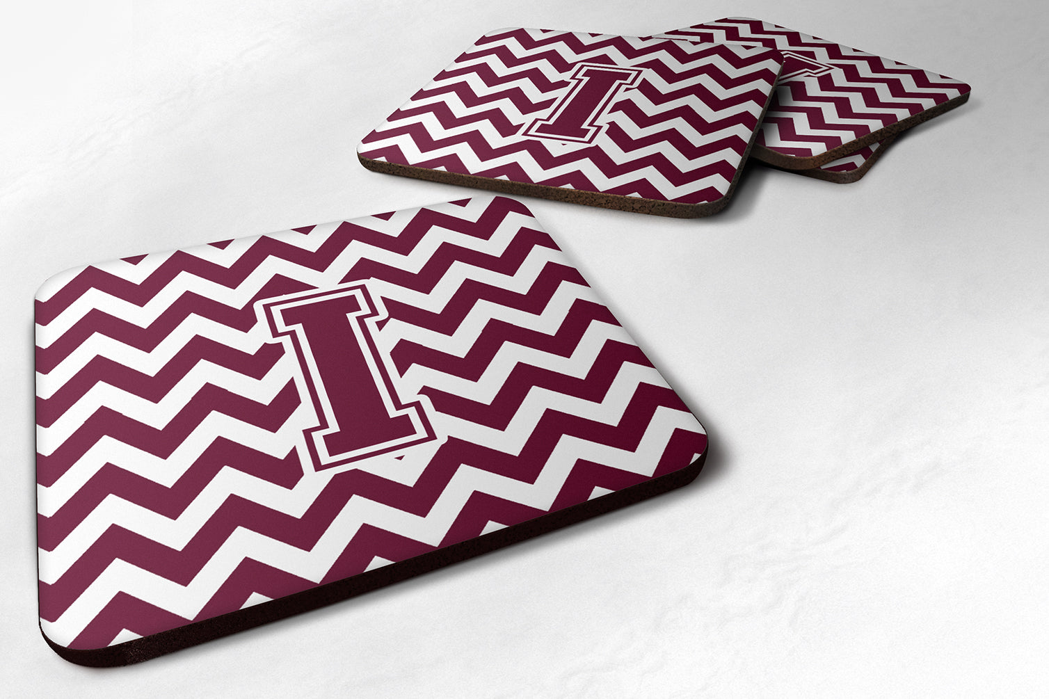 Letter I Chevron Maroon and White  Foam Coaster Set of 4 CJ1051-IFC - the-store.com