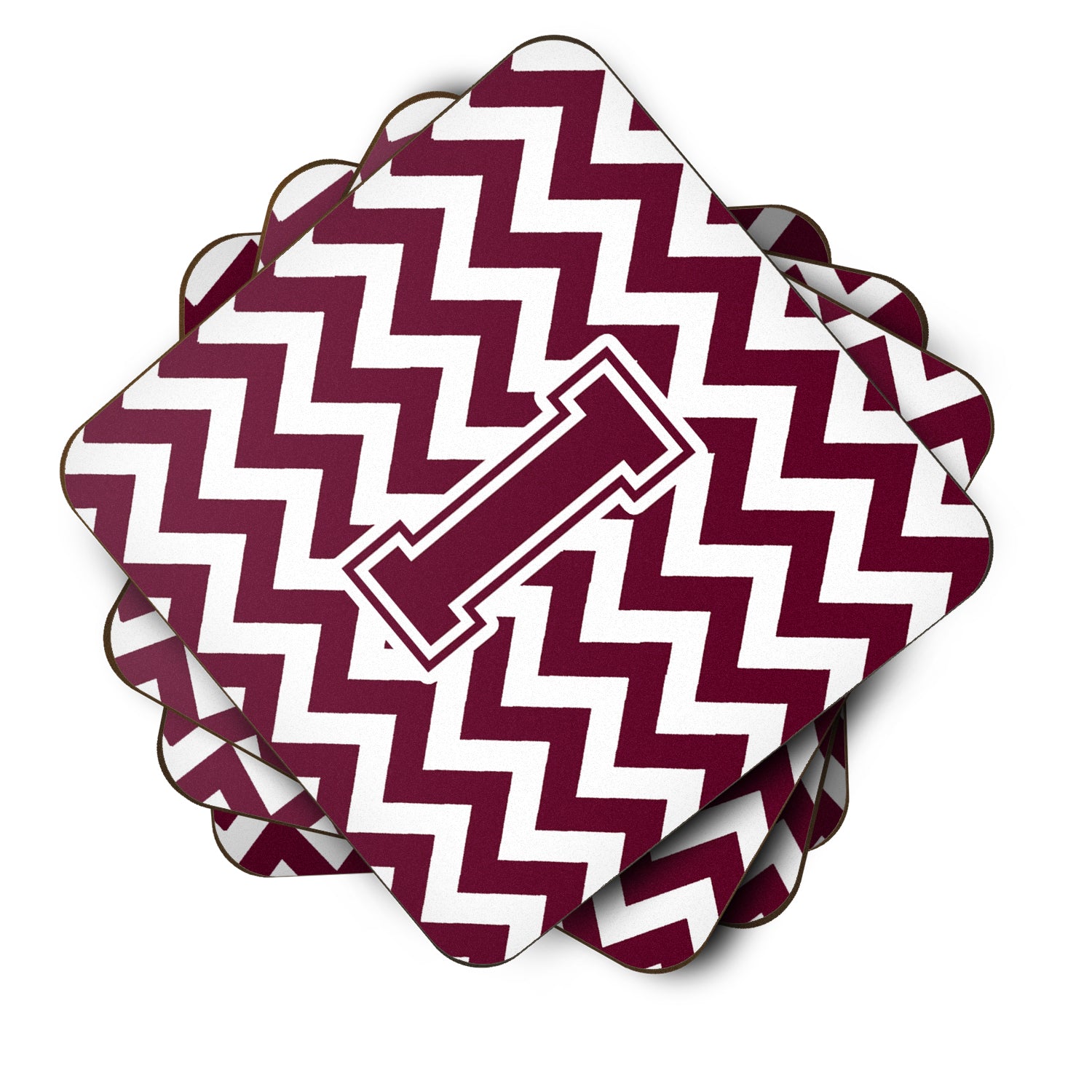 Letter I Chevron Maroon and White  Foam Coaster Set of 4 CJ1051-IFC - the-store.com