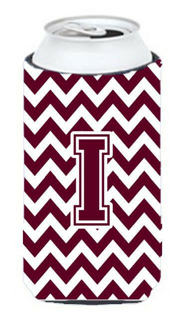 Letter I Chevron Maroon and White  Tall Boy Beverage Insulator Hugger CJ1051-ITBC by Caroline's Treasures