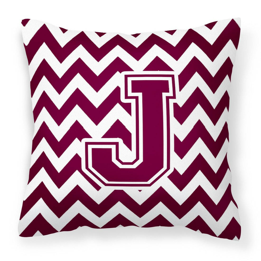 Letter J Chevron Maroon and White  Fabric Decorative Pillow CJ1051-JPW1414 by Caroline's Treasures