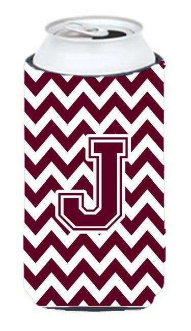 Letter J Chevron Maroon and White  Tall Boy Beverage Insulator Hugger CJ1051-JTBC by Caroline's Treasures