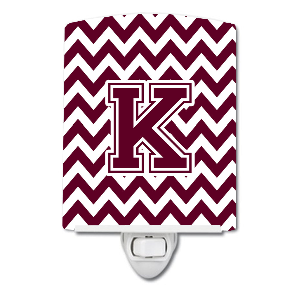 Letter K Chevron Maroon and White  Ceramic Night Light CJ1051-KCNL - the-store.com