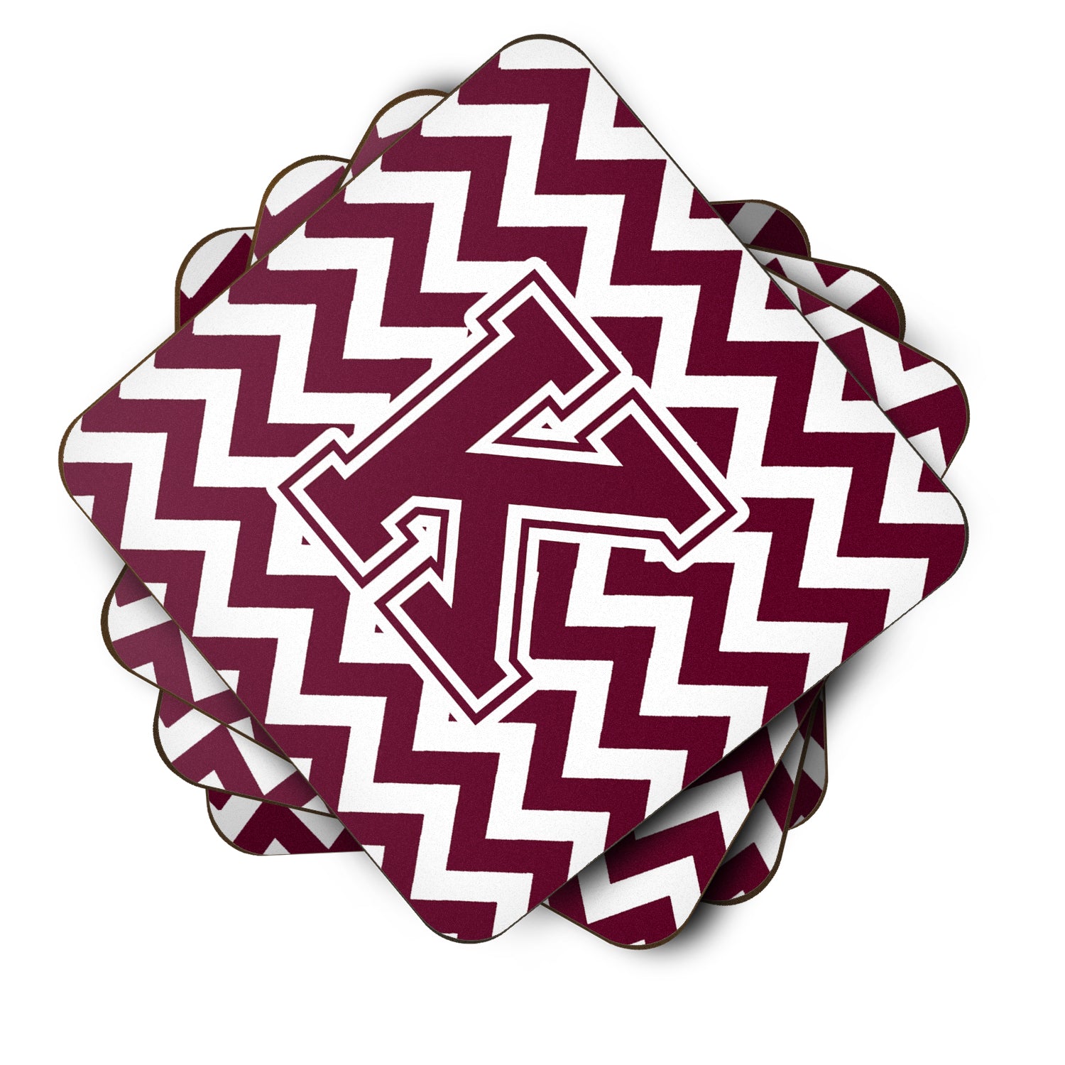 Letter K Chevron Maroon and White  Foam Coaster Set of 4 CJ1051-KFC - the-store.com