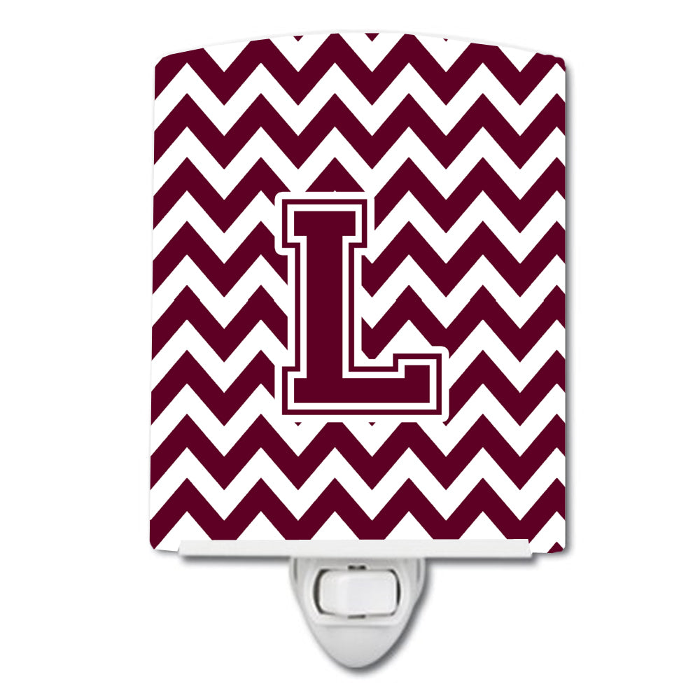 Letter L Chevron Maroon and White  Ceramic Night Light CJ1051-LCNL - the-store.com