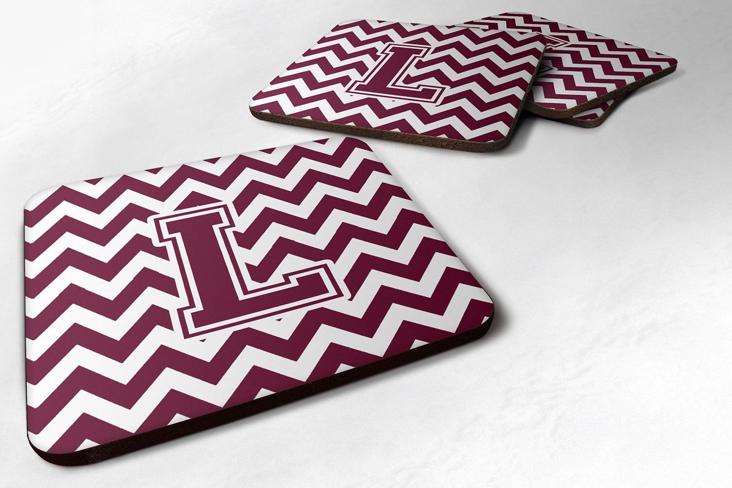 Letter L Chevron Maroon and White  Foam Coaster Set of 4 CJ1051-LFC - the-store.com