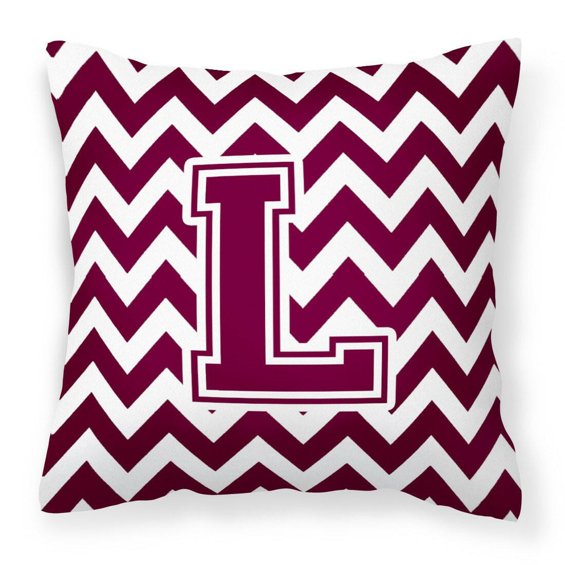 Letter L Chevron Maroon and White  Fabric Decorative Pillow CJ1051-LPW1414 by Caroline's Treasures