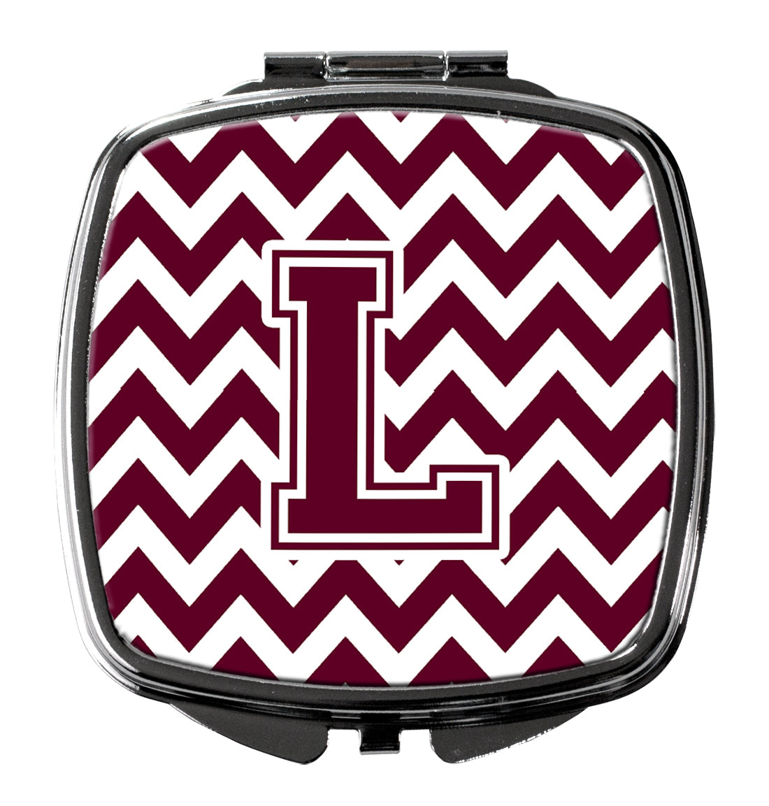 Letter L Chevron Maroon and White  Compact Mirror CJ1051-LSCM  the-store.com.