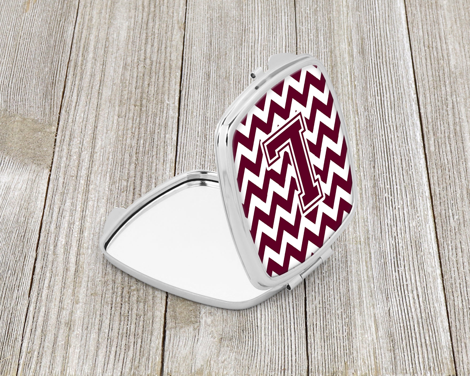 Letter L Chevron Maroon and White  Compact Mirror CJ1051-LSCM  the-store.com.