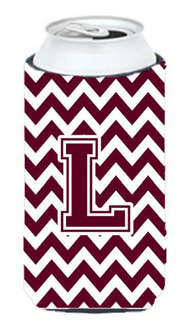 Letter L Chevron Maroon and White  Tall Boy Beverage Insulator Hugger CJ1051-LTBC by Caroline's Treasures