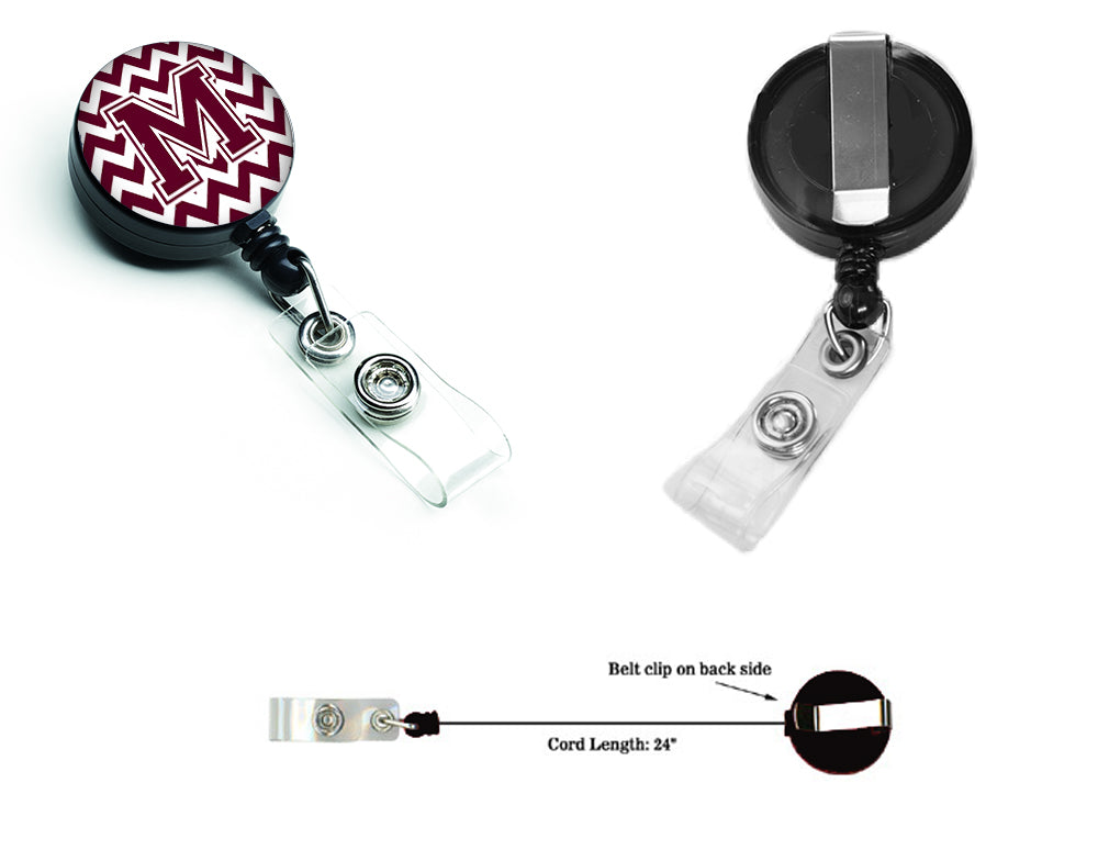 Letter M Chevron Maroon and White  Retractable Badge Reel CJ1051-MBR.