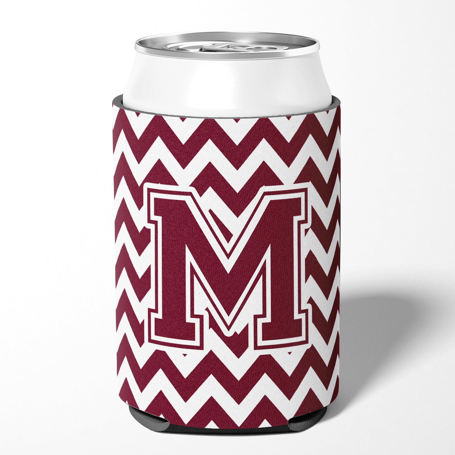 Letter M Chevron Maroon and White  Can or Bottle Hugger CJ1051-MCC.