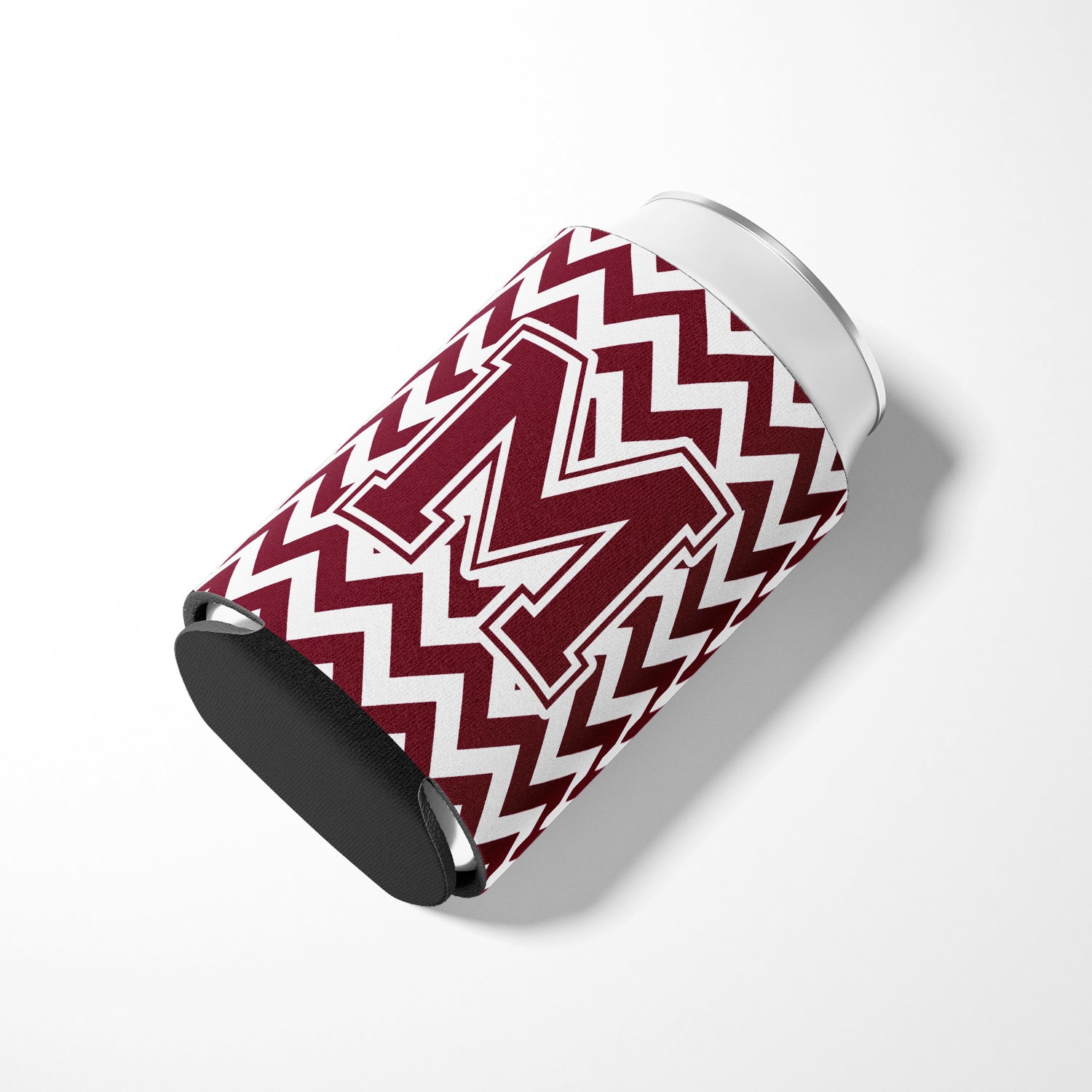 Letter M Chevron Maroon and White  Can or Bottle Hugger CJ1051-MCC.