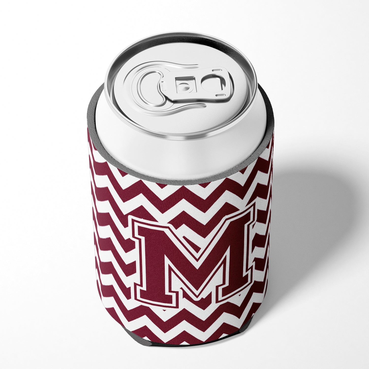 Letter M Chevron Maroon and White  Can or Bottle Hugger CJ1051-MCC.