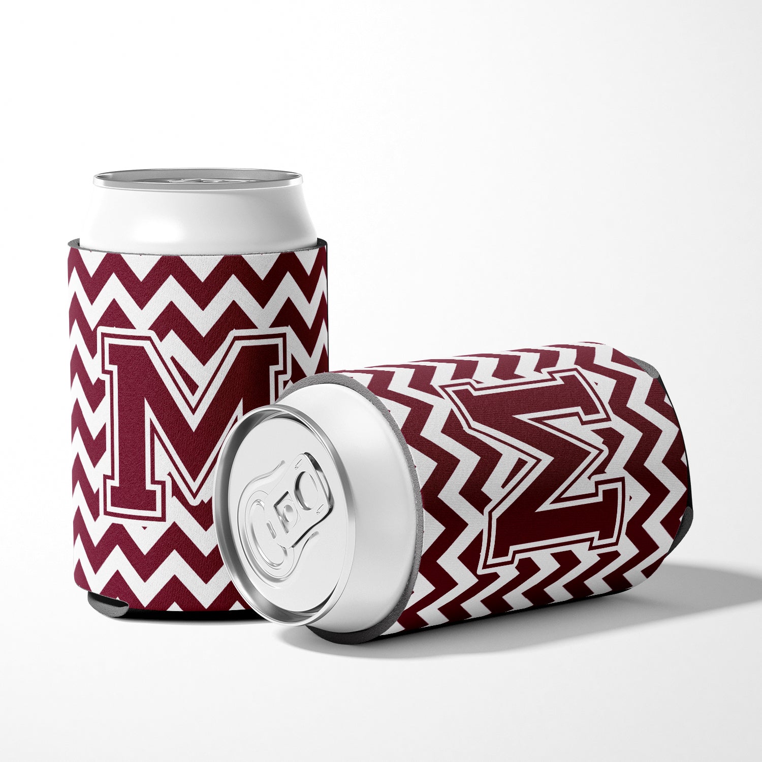 Letter M Chevron Maroon and White  Can or Bottle Hugger CJ1051-MCC.