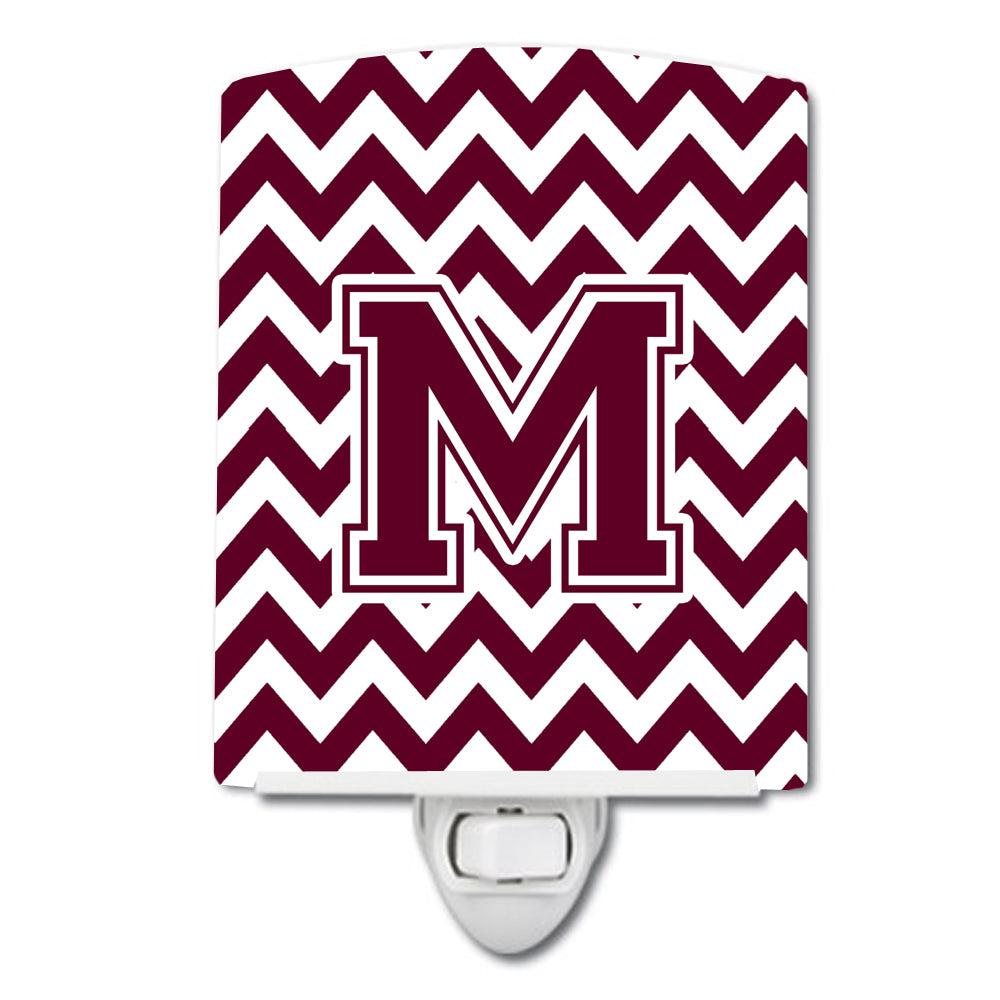 Letter M Chevron Maroon and White  Ceramic Night Light CJ1051-MCNL - the-store.com