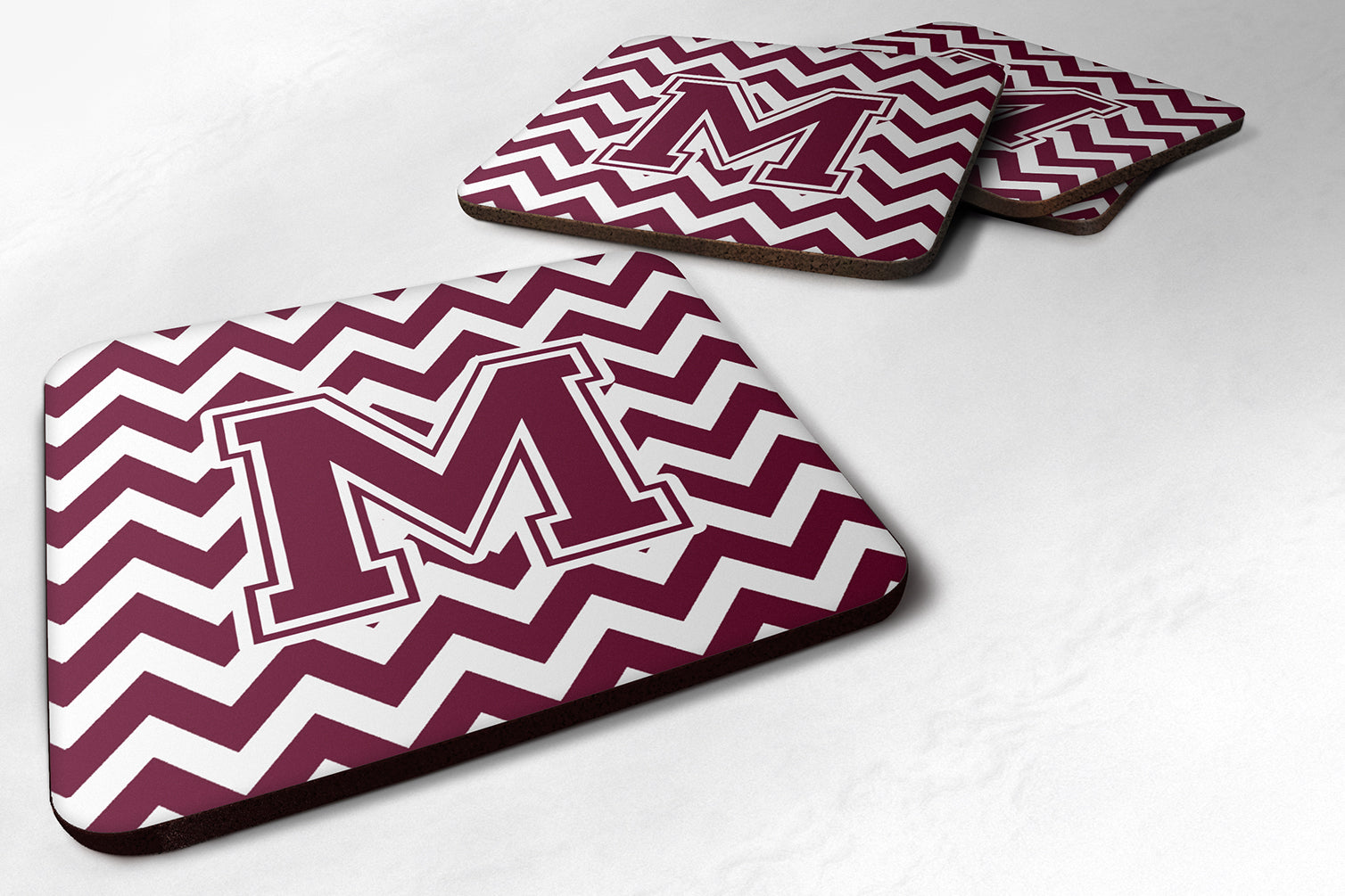 Letter M Chevron Maroon and White  Foam Coaster Set of 4 CJ1051-MFC - the-store.com