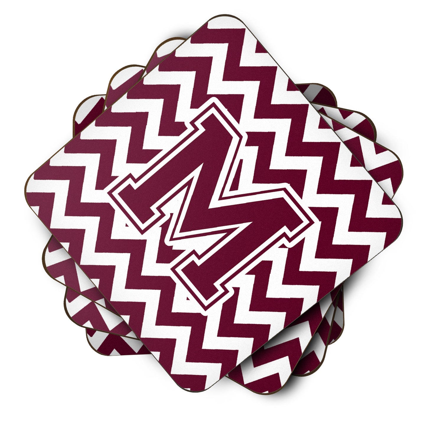 Letter M Chevron Maroon and White  Foam Coaster Set of 4 CJ1051-MFC - the-store.com