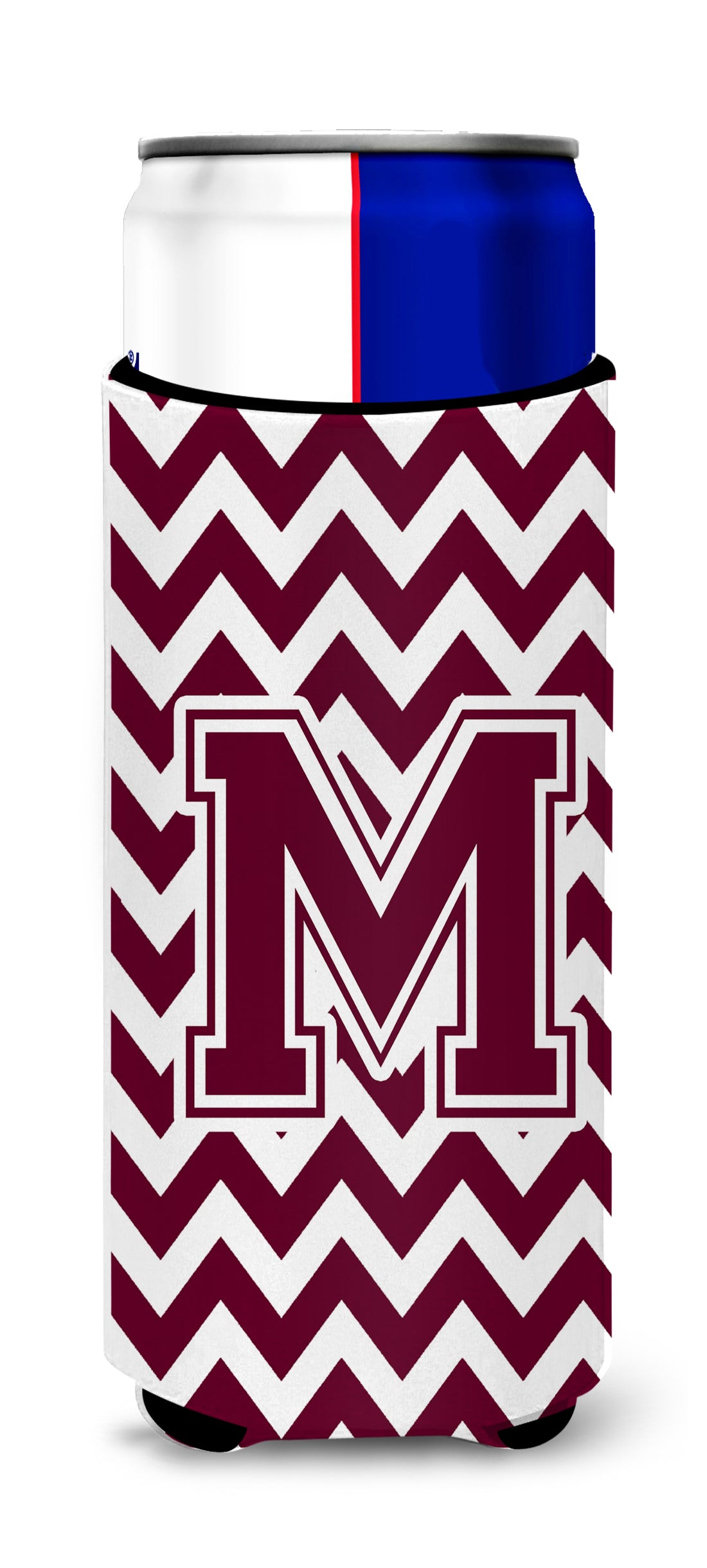 Letter M Chevron Maroon and White  Ultra Beverage Insulators for slim cans CJ1051-MMUK.