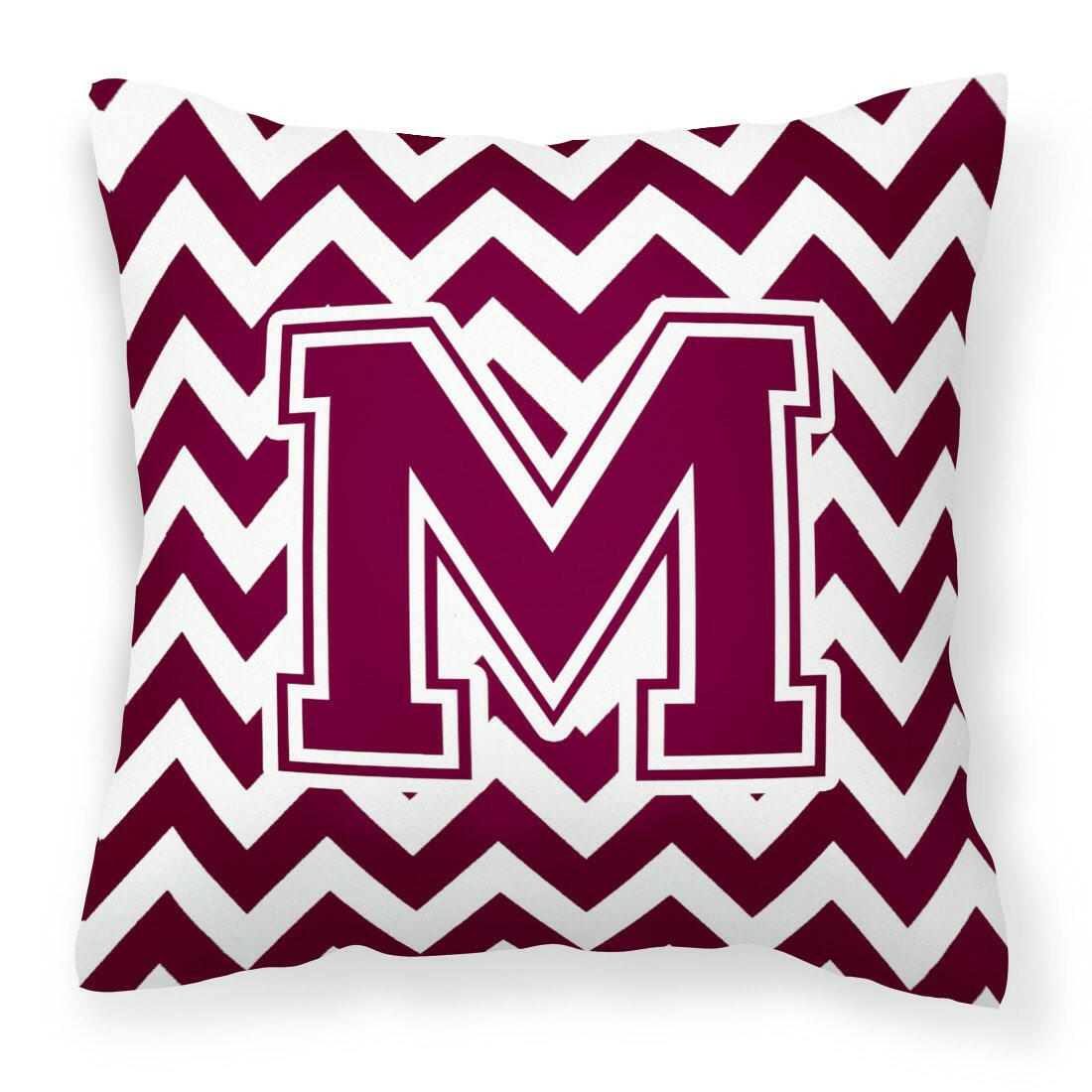 Letter M Chevron Maroon and White  Fabric Decorative Pillow CJ1051-MPW1414 by Caroline's Treasures