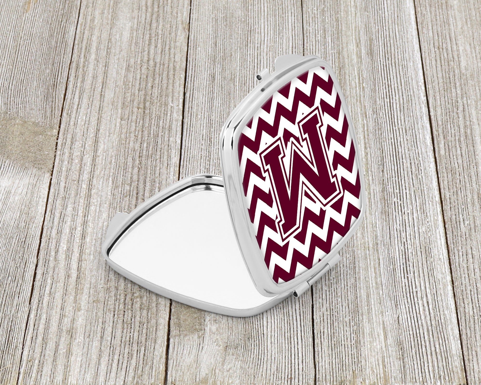 Letter M Chevron Maroon and White  Compact Mirror CJ1051-MSCM  the-store.com.