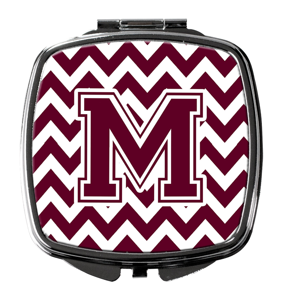 Letter M Chevron Maroon and White  Compact Mirror CJ1051-MSCM  the-store.com.