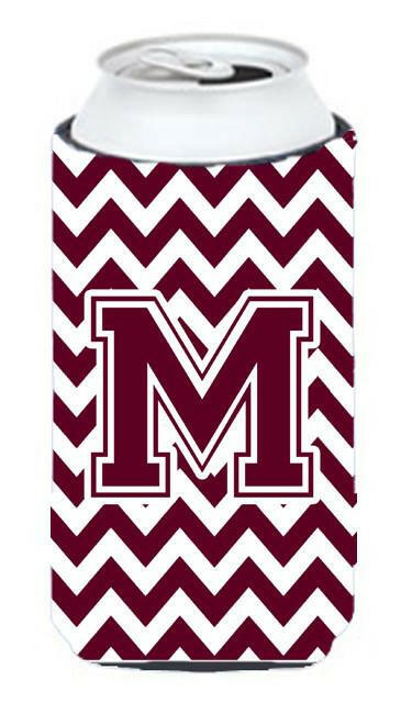 Letter M Chevron Maroon and White  Tall Boy Beverage Insulator Hugger CJ1051-MTBC by Caroline's Treasures