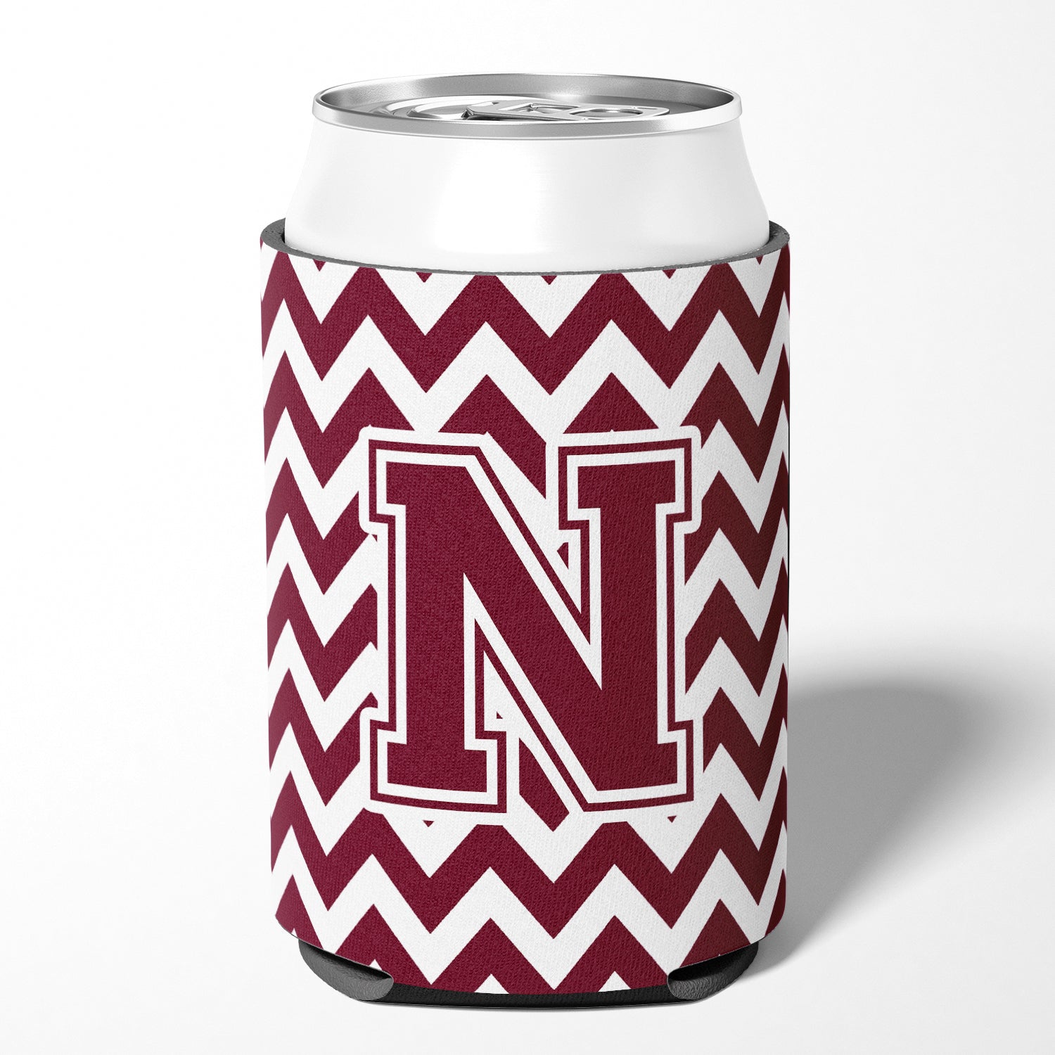 Letter N Chevron Maroon and White  Can or Bottle Hugger CJ1051-NCC.